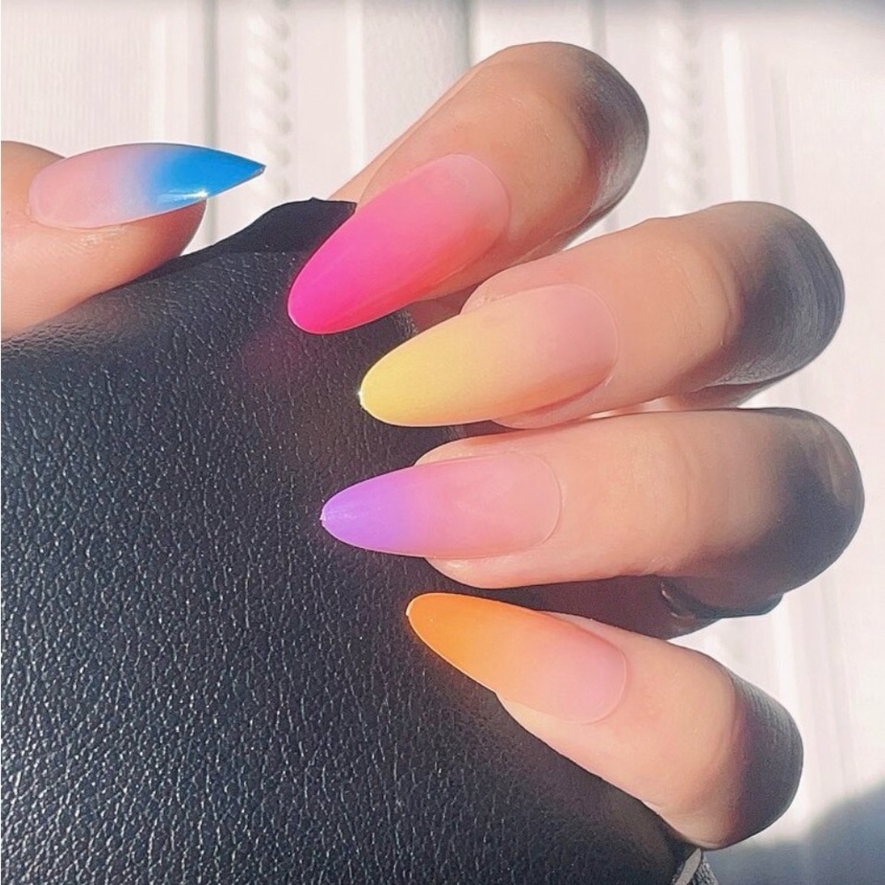 Rainbow Almond Iridescent Matte Pastel Ombre Nail Kit, Press-On Nails, New